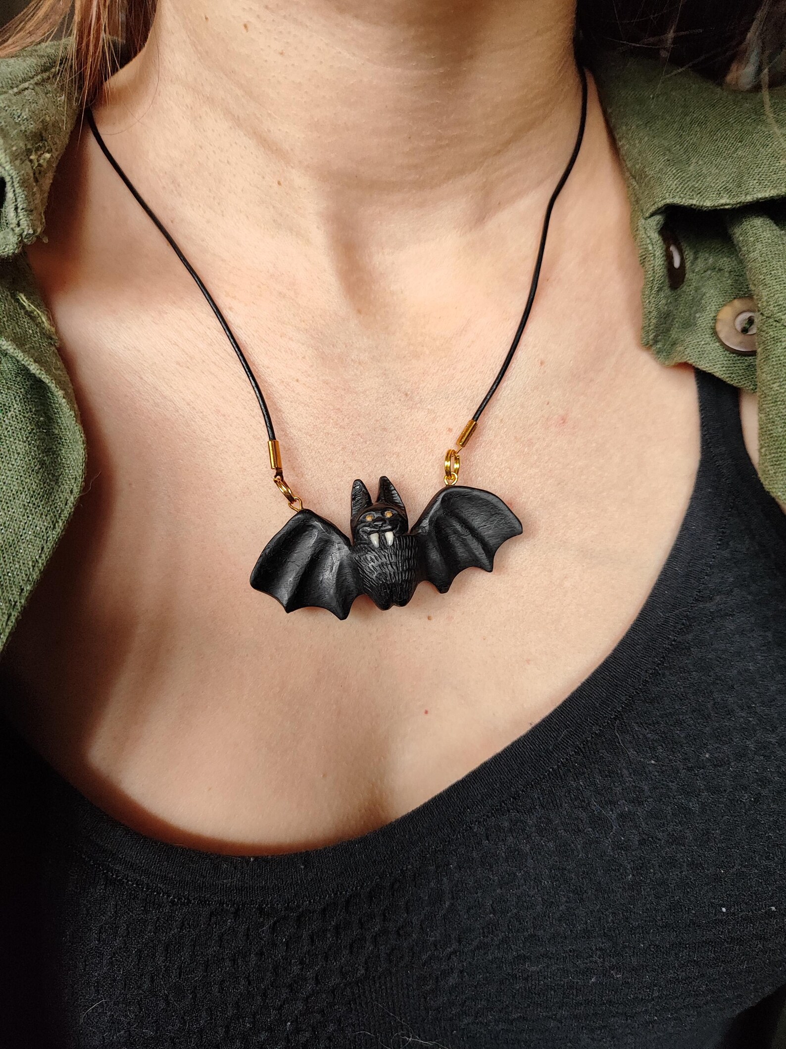 Halloween bat pendant (bog oak)
