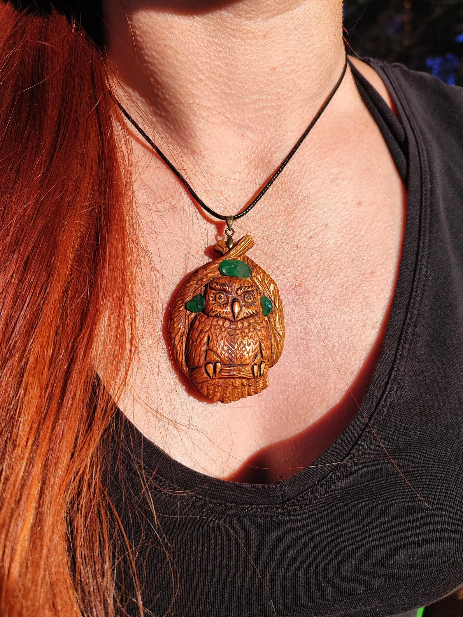Owl & agate woodland pendant